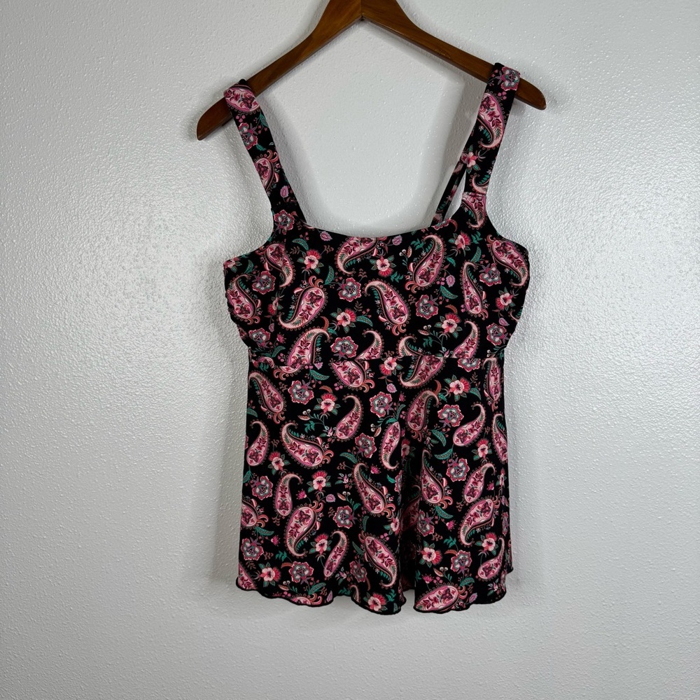 Lands’ End Pink Paisley Tankini Top Size 10-12